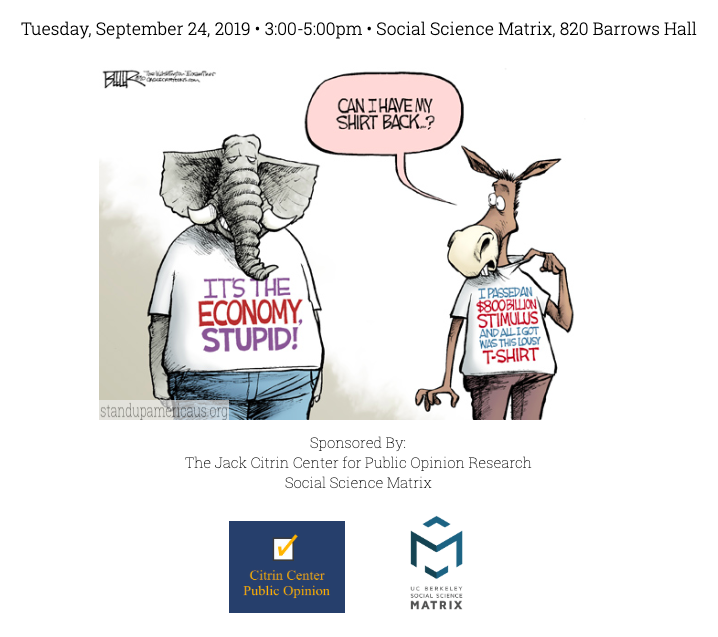 election graphic about economy affecting election with elephant and donkey representing Republicans and Democrats