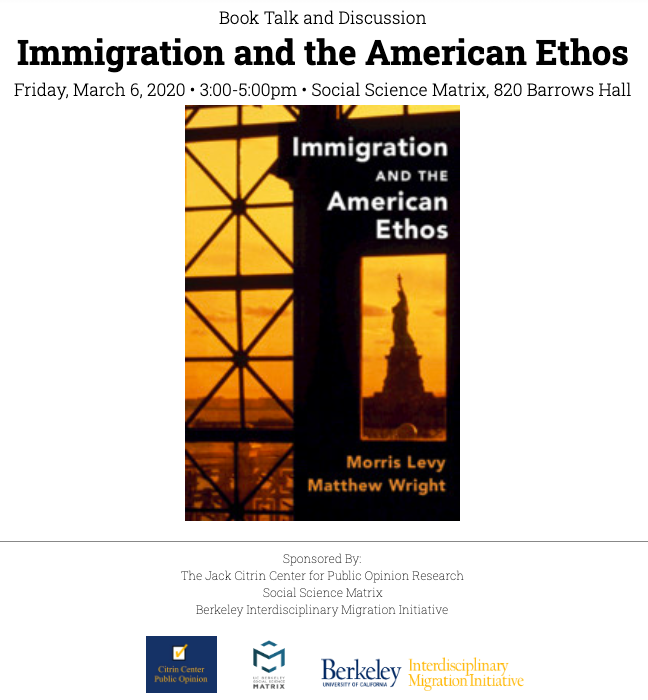 Cover of Book: Immigration and the American Ethos by Morris Levy and Matthew Wright