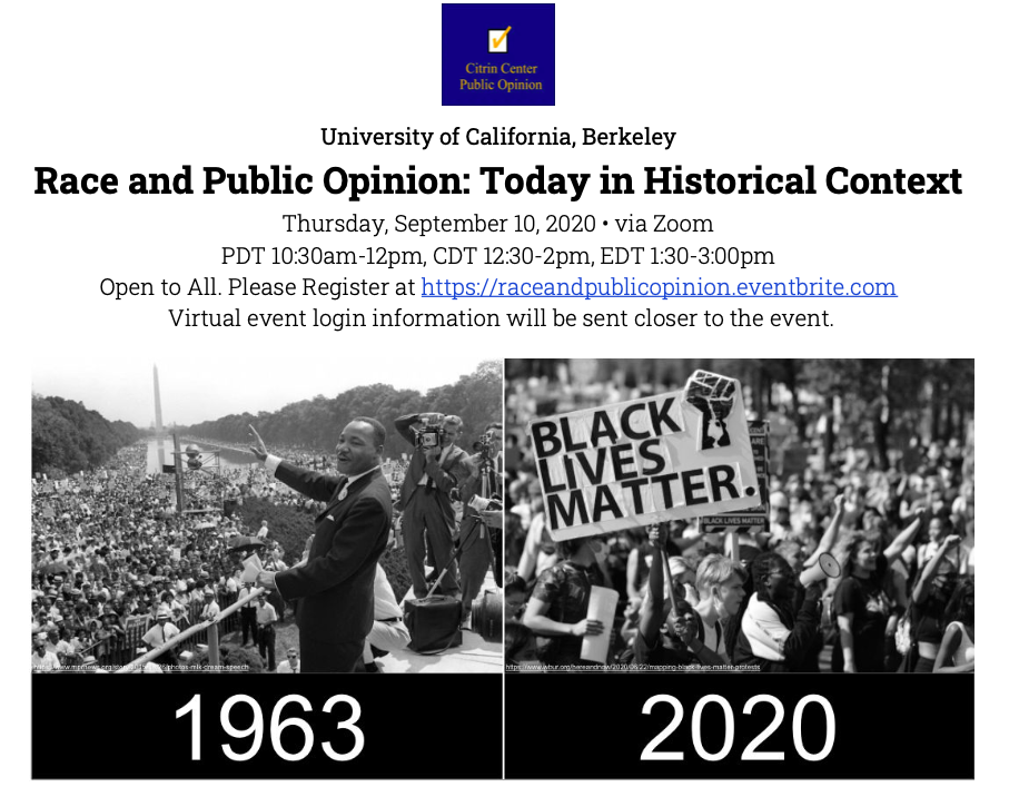 Event flyer for "Race and Public Opinion: Today in Historical Context"