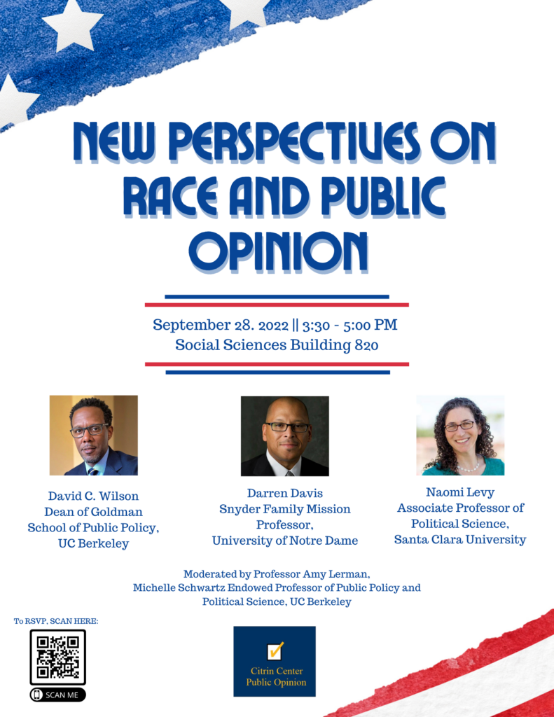 Event flyer for "New Perspectives on Race and Public Opinion"