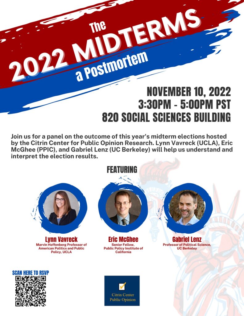 Event flyer for "The 2022 Midterms: A Postmortem" hosted 10 Nov 2022.