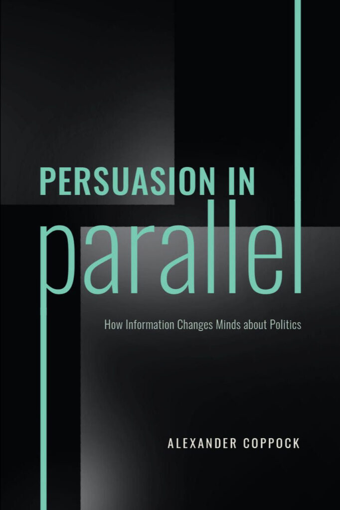 Event flyer for the Citrin Center book talk on "Persuasion in Parallel" presented by the author Alexander Coppock.