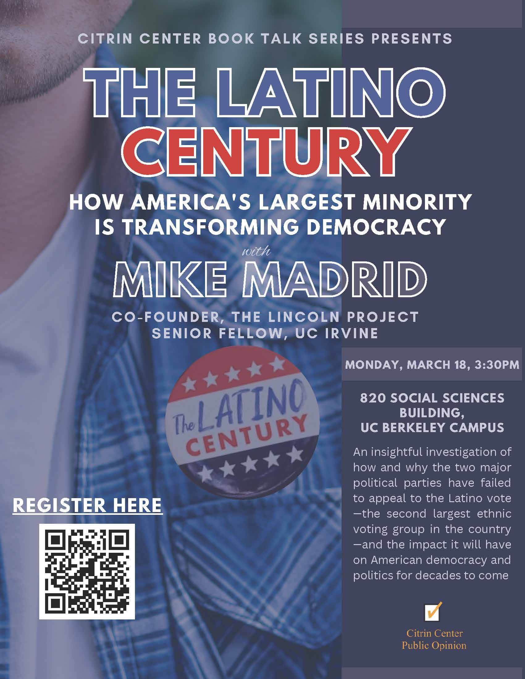 Flyer for book talk the Latino Century: How America's Largest Minority is Transforming Democracy